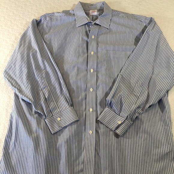 Brooks Brothers 1818 Mens Size 17-33 Non-Iron Shirt 100% Cotton Blue Stripe - Picture 9 of 9